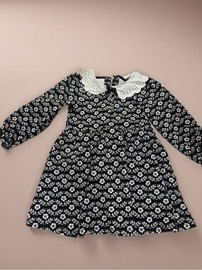 Janie and Jack Black and White Floral Eyelet-Collar Dress